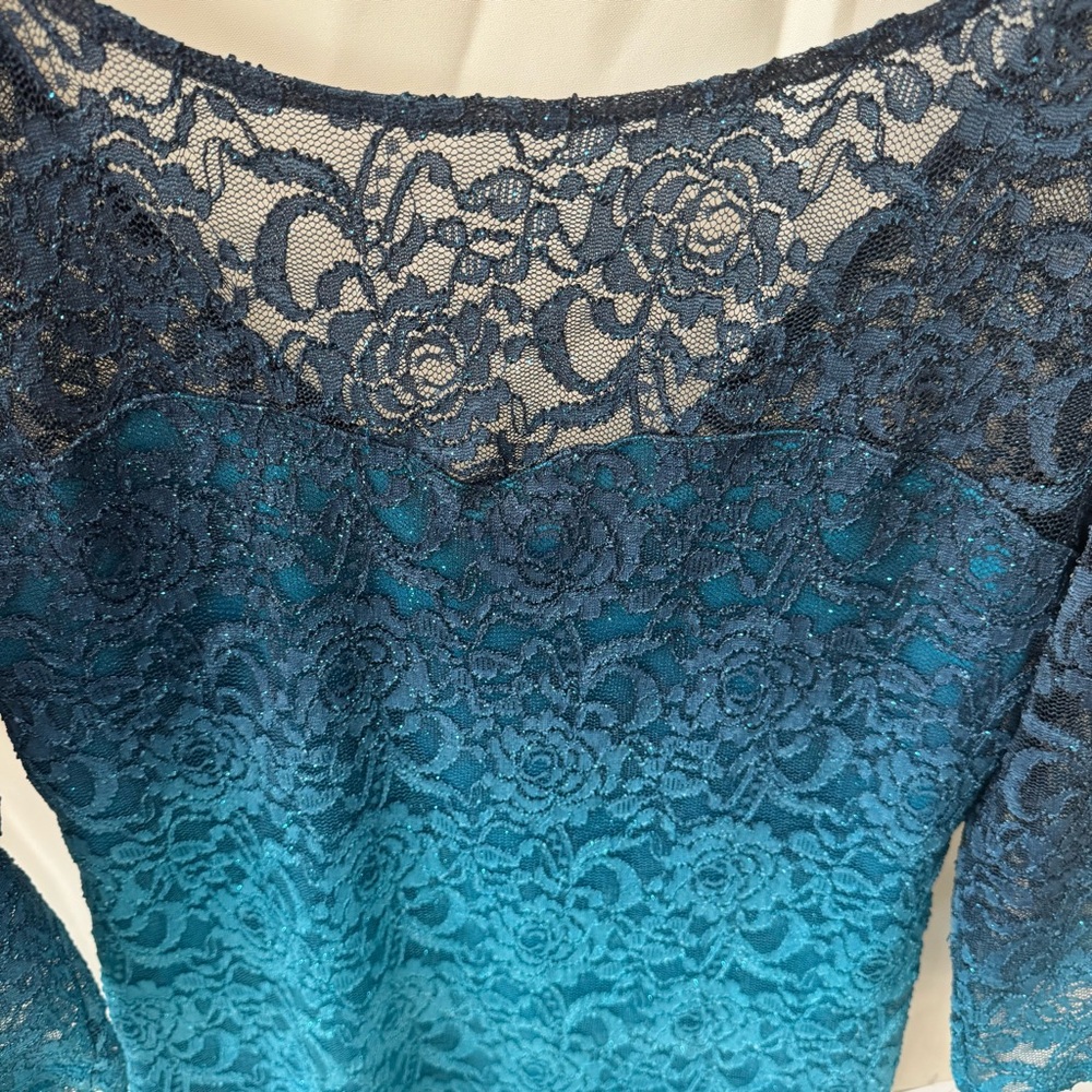 Jump‎ Girl Satin Teal Ruched Midi Pencil Dress Size L Cocktail Stretch - Picture 5 of 6